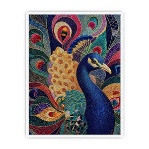 peacock wall art colorful luxury bird canvas, vibrant peacock painting detailed feathers artwork, blue gold peacock canvas modern decor, exotic bird wall art premium textured design