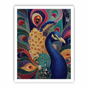 peacock wall art colorful luxury bird canvas, vibrant peacock painting detailed feathers artwork, blue gold peacock canvas modern decor, exotic bird wall art premium textured design