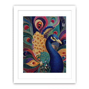 peacock wall art colorful luxury bird canvas, vibrant peacock painting detailed feathers artwork, blue gold peacock canvas modern decor, exotic bird wall art premium textured design