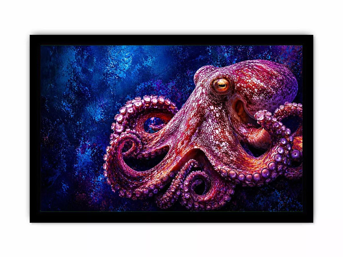 octopus wall art modern ocean canvas, vibrant octopus painting detailed texture artwork, marine life canvas bold sea creature decor, underwater octopus artwork premium design