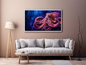 octopus wall art modern ocean canvas, vibrant octopus painting detailed texture artwork, marine life canvas bold sea creature decor, underwater octopus artwork premium design