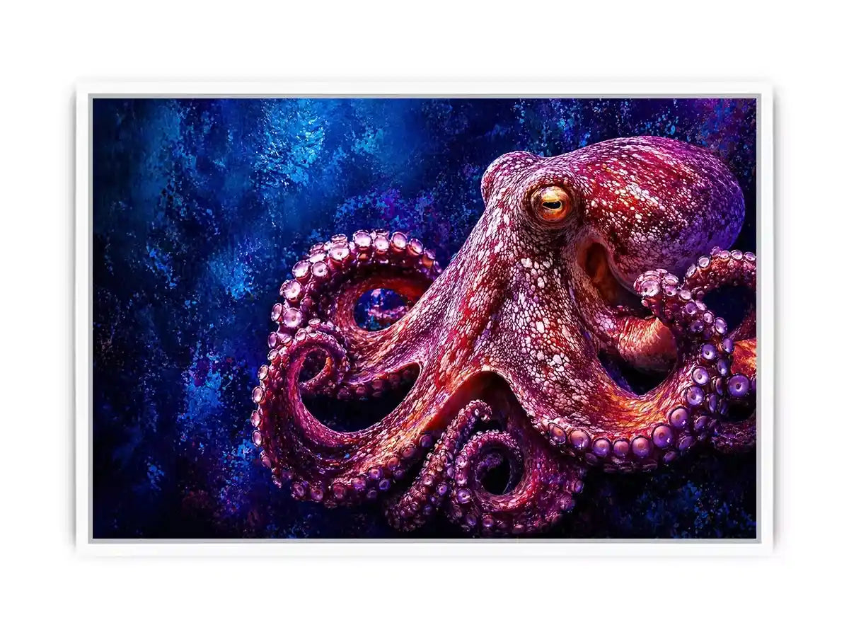 octopus wall art modern ocean canvas, vibrant octopus painting detailed texture artwork, marine life canvas bold sea creature decor, underwater octopus artwork premium design