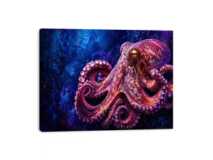 octopus wall art modern ocean canvas, vibrant octopus painting detailed texture artwork, marine life canvas bold sea creature decor, underwater octopus artwork premium design