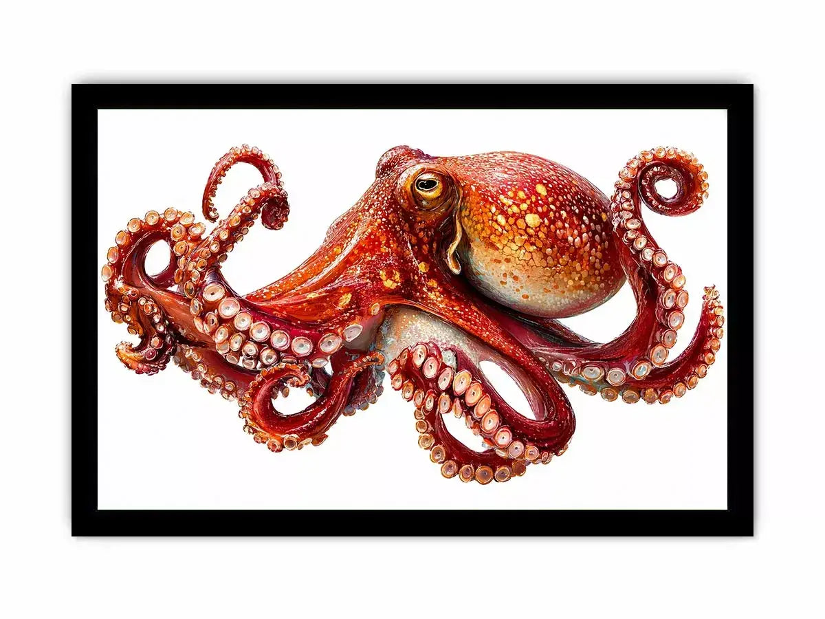 minimal octopus wall art clean marine canvas, elegant octopus illustration modern decor, red octopus artwork white background premium print, sea life minimalist canvas design