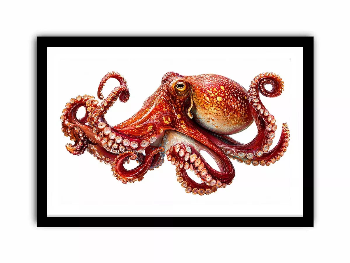 minimal octopus wall art clean marine canvas, elegant octopus illustration modern decor, red octopus artwork white background premium print, sea life minimalist canvas design