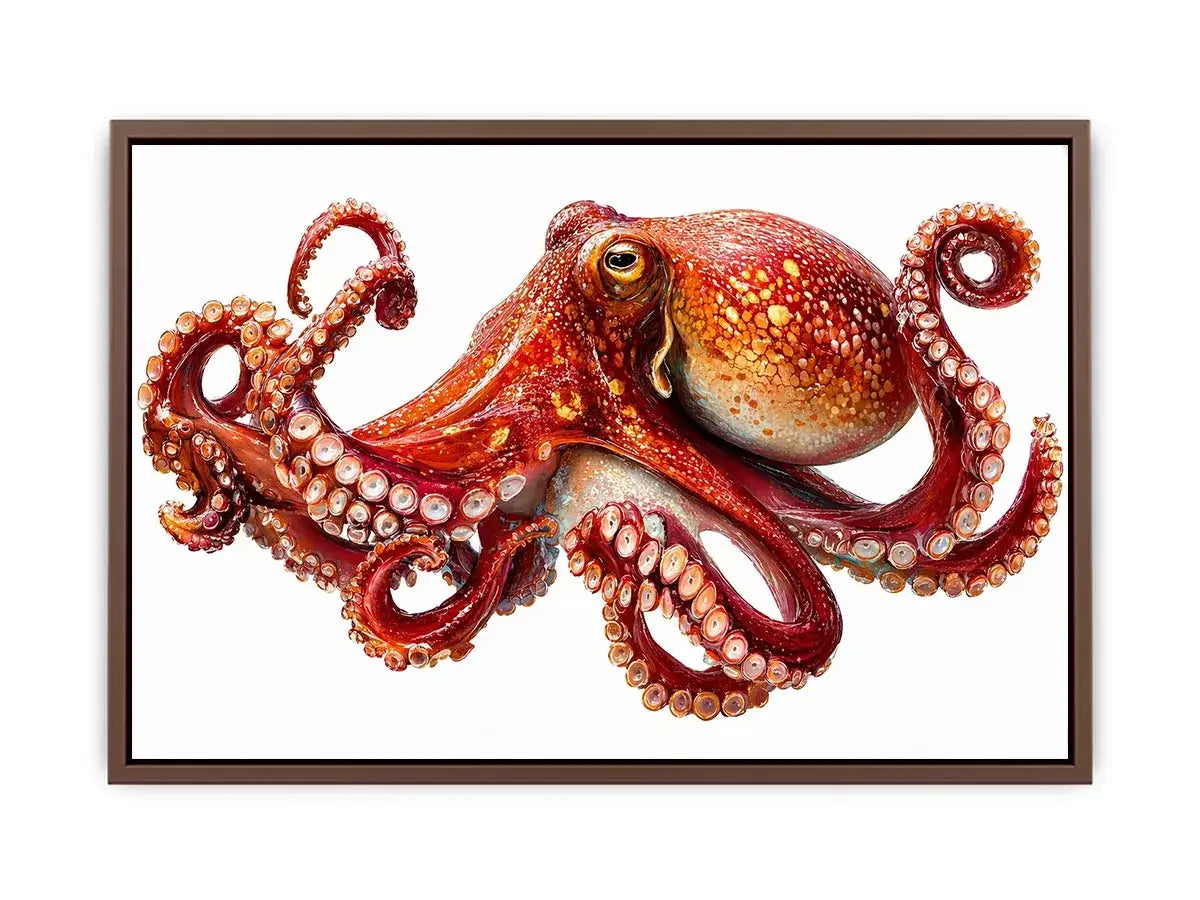 minimal octopus wall art clean marine canvas, elegant octopus illustration modern decor, red octopus artwork white background premium print, sea life minimalist canvas design