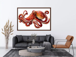 minimal octopus wall art clean marine canvas, elegant octopus illustration modern decor, red octopus artwork white background premium print, sea life minimalist canvas design