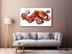 minimal octopus wall art clean marine canvas, elegant octopus illustration modern decor, red octopus artwork white background premium print, sea life minimalist canvas design