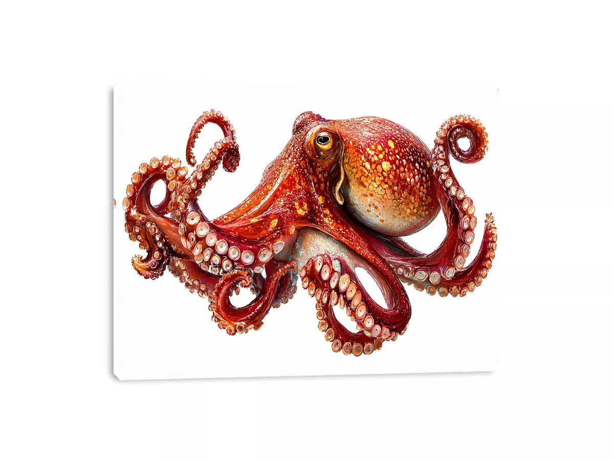 minimal octopus wall art clean marine canvas, elegant octopus illustration modern decor, red octopus artwork white background premium print, sea life minimalist canvas design