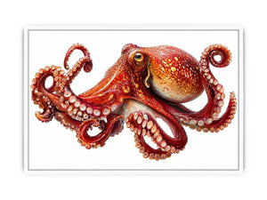 minimal octopus wall art clean marine canvas, elegant octopus illustration modern decor, red octopus artwork white background premium print, sea life minimalist canvas design