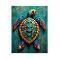 colorful turtle wall art coastal decor canvas, decorative sea turtle artwork vibrant modern design, marine turtle illustration teal gold wall decor, tropical ocean animal canvas art