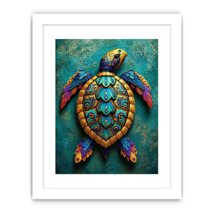 colorful turtle wall art coastal decor canvas, decorative sea turtle artwork vibrant modern design, marine turtle illustration teal gold wall decor, tropical ocean animal canvas art