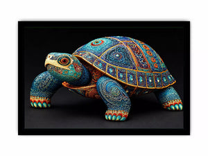ornate turtle wall art canvas, luxury blue gold turtle artwork, decorative sea life canvas art, detailed reptile illustration wall art