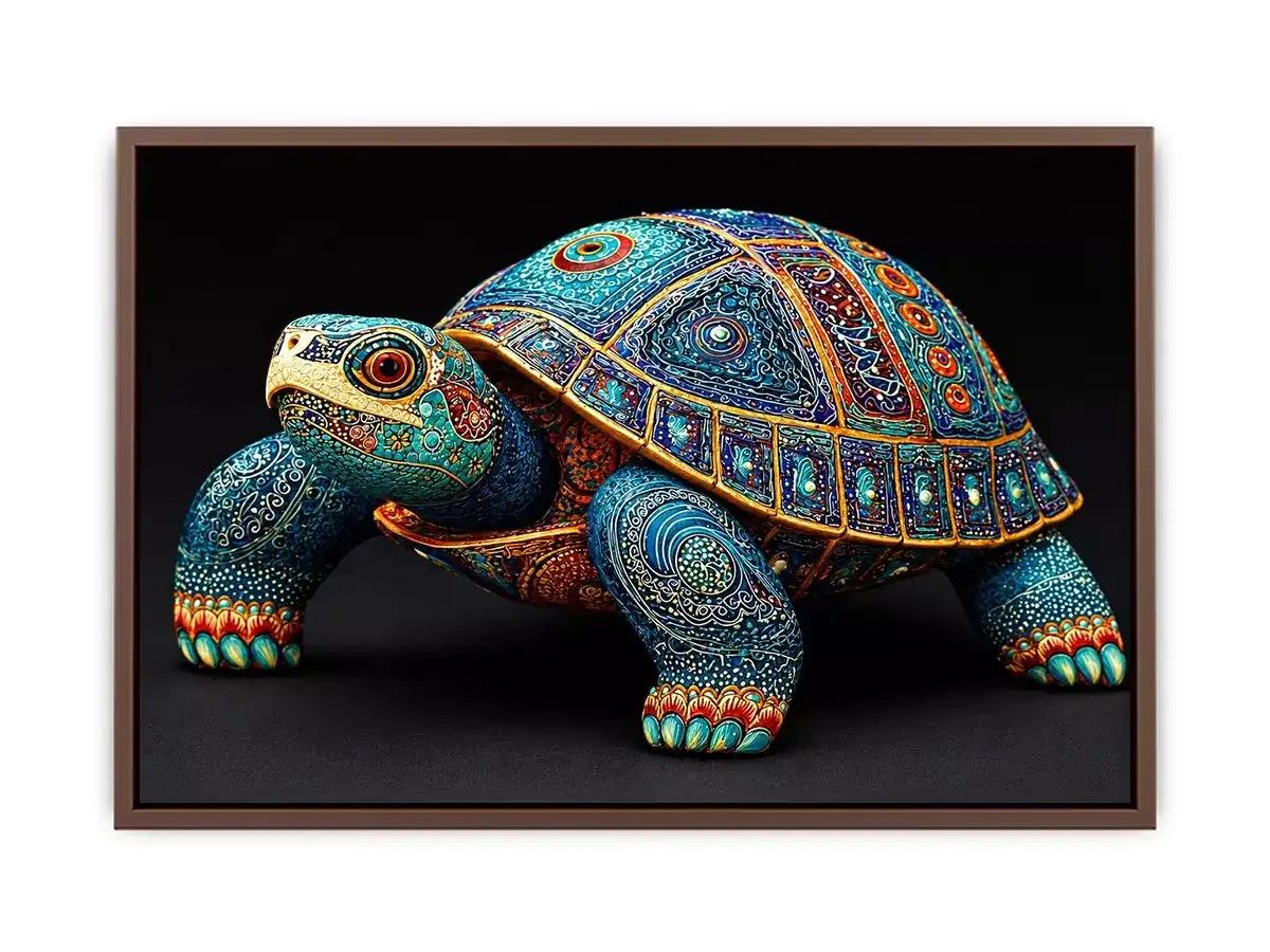 ornate turtle wall art canvas, luxury blue gold turtle artwork, decorative sea life canvas art, detailed reptile illustration wall art