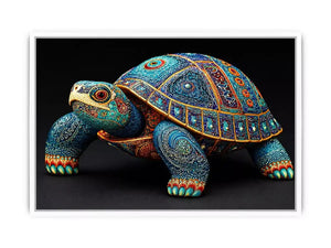 ornate turtle wall art canvas, luxury blue gold turtle artwork, decorative sea life canvas art, detailed reptile illustration wall art