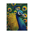 peacock wall art canvas colorful feathers, luxury blue gold peacock artwork, vibrant bird canvas wall decor, detailed peacock feather painting