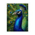 Vibrant peacock wall art with detailed blue and gold feathers