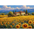 Impressionist sunflower field with rustic villa landscape wall art canvas
