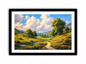 Impressionist sunflower field with rustic villa golden canvas wall art