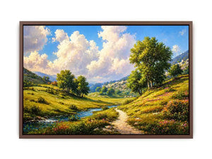 Impressionist sunflower field with rustic villa golden canvas wall art