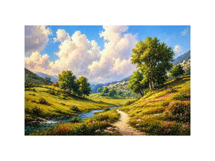 Impressionist sunflower field with rustic villa golden canvas wall art