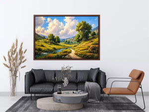 Impressionist sunflower field with rustic villa golden canvas wall art
