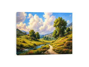 Impressionist sunflower field with rustic villa golden canvas wall art