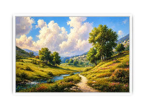 Impressionist sunflower field with rustic villa golden canvas wall art