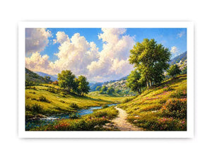 Impressionist sunflower field with rustic villa golden canvas wall art