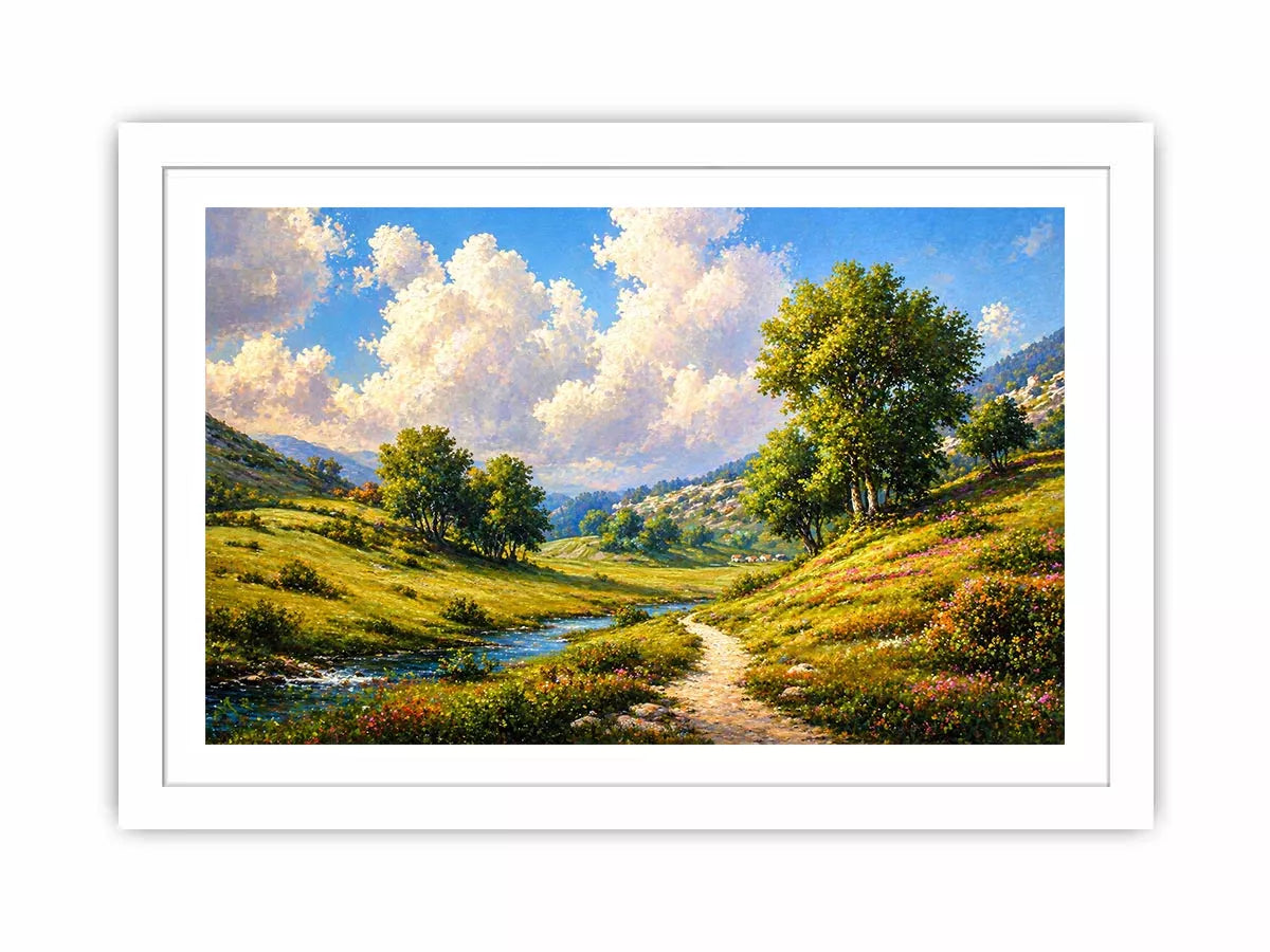 Impressionist sunflower field with rustic villa golden canvas wall art