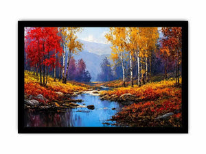 autumn forest river landscape warm glowing trees canvas wall art
