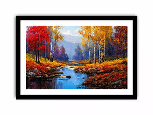 autumn forest river landscape warm glowing trees canvas wall art