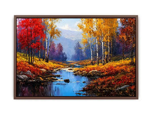 autumn forest river landscape warm glowing trees canvas wall art