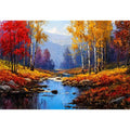 autumn forest river landscape warm glowing trees canvas wall art