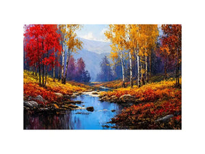 autumn forest river landscape warm glowing trees canvas wall art