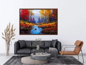 autumn forest river landscape warm glowing trees canvas wall art