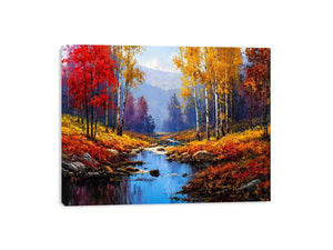 autumn forest river landscape warm glowing trees canvas wall art