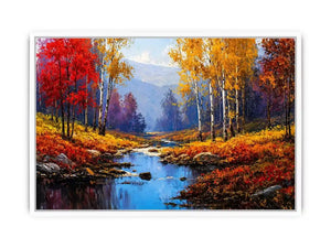 autumn forest river landscape warm glowing trees canvas wall art