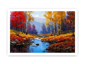 autumn forest river landscape warm glowing trees canvas wall art