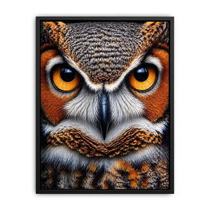 owl close up portrait intense eyes wildlife canvas wall art
