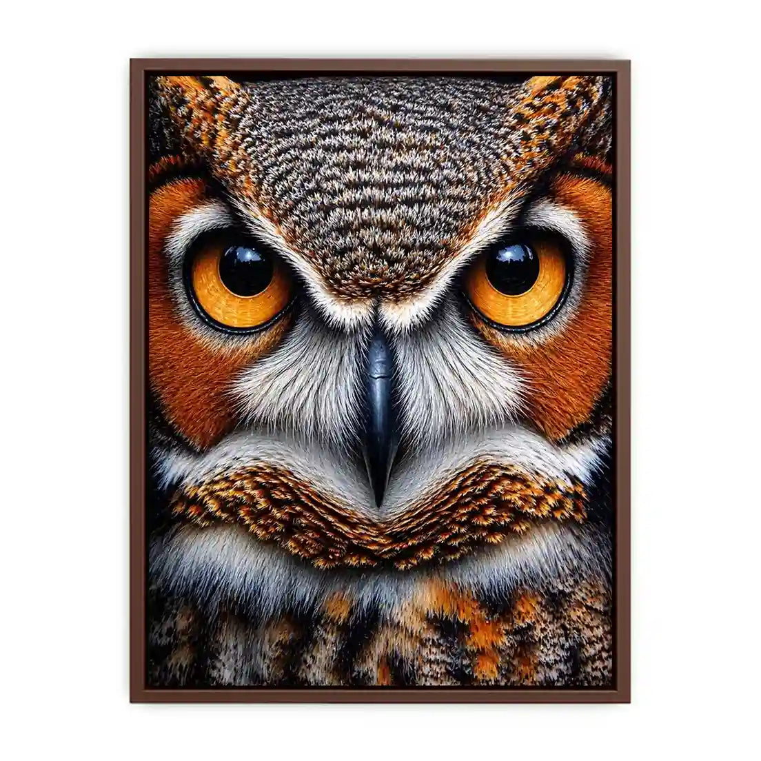 owl close up portrait intense eyes wildlife canvas wall art
