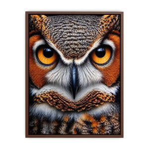 owl close up portrait intense eyes wildlife canvas wall art