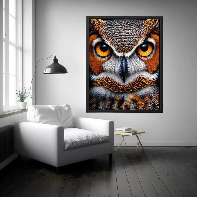 owl close up portrait intense eyes wildlife canvas wall art
