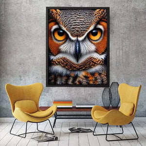 owl close up portrait intense eyes wildlife canvas wall art