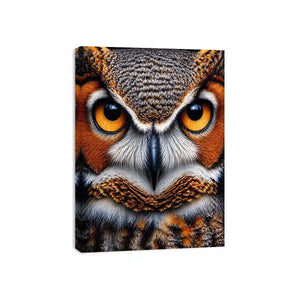 owl close up portrait intense eyes wildlife canvas wall art