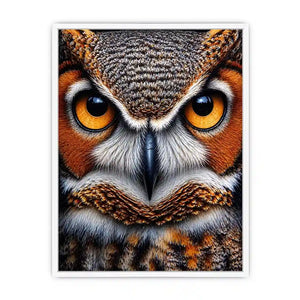 owl close up portrait intense eyes wildlife canvas wall art