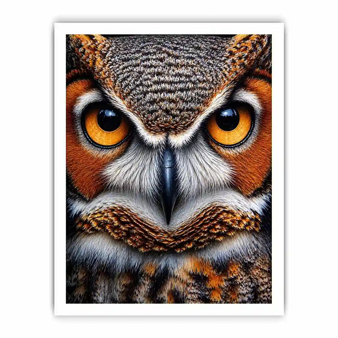 owl close up portrait intense eyes wildlife canvas wall art