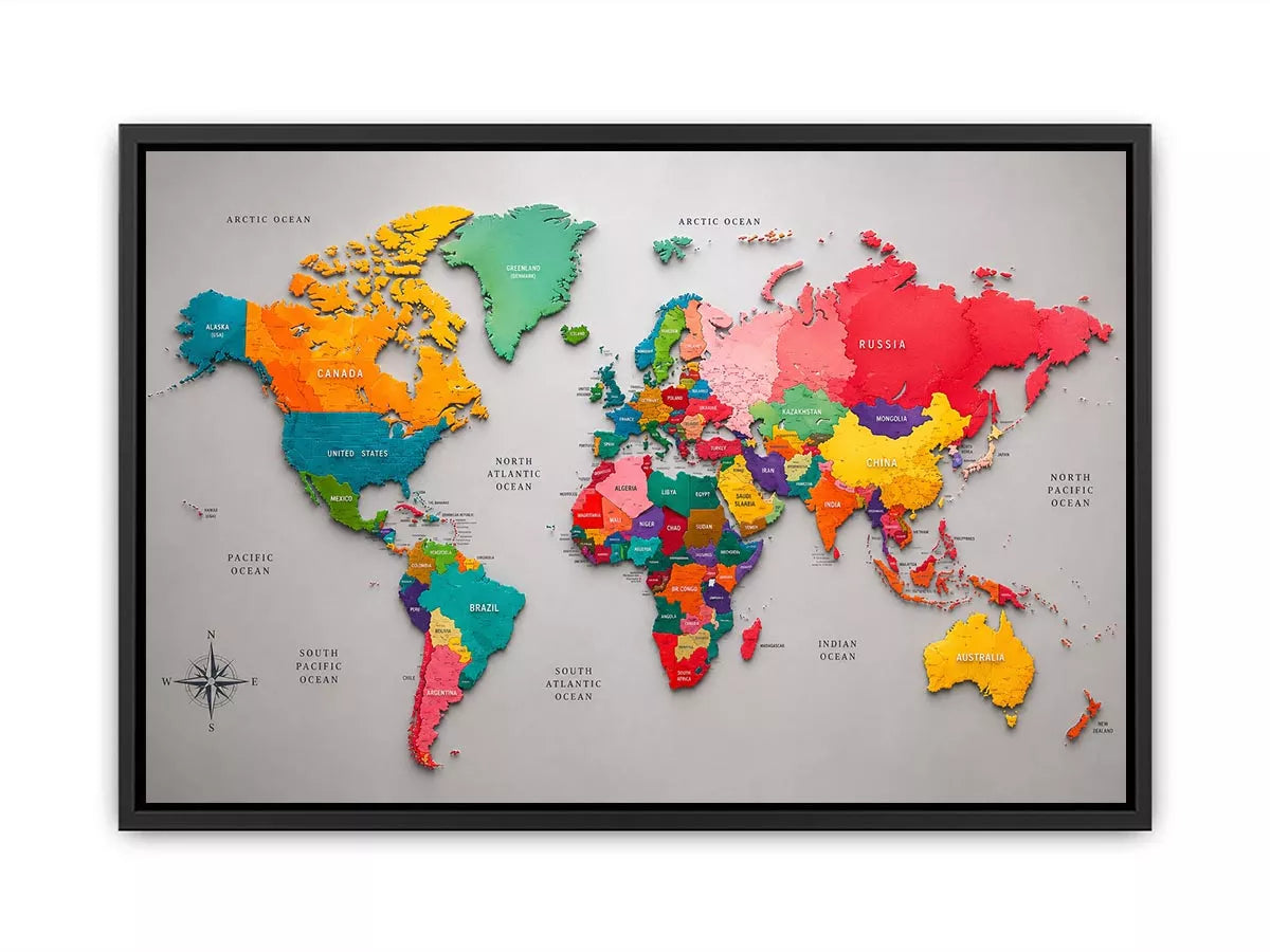 colorful world map wall art modern educational canvas global geography decor