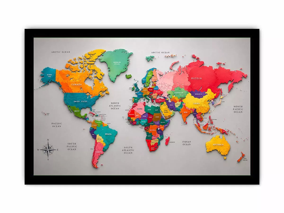 colorful world map wall art modern educational canvas global geography decor