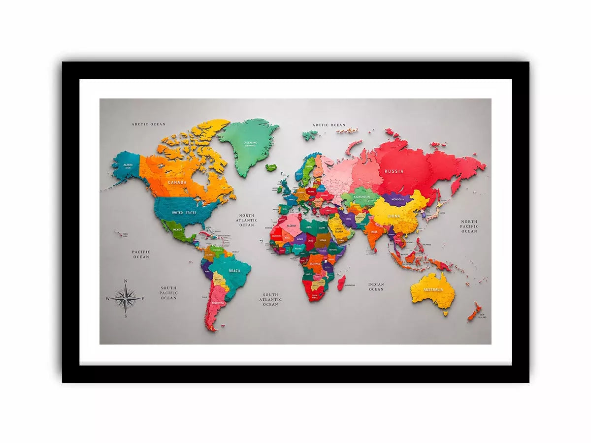 colorful world map wall art modern educational canvas global geography decor